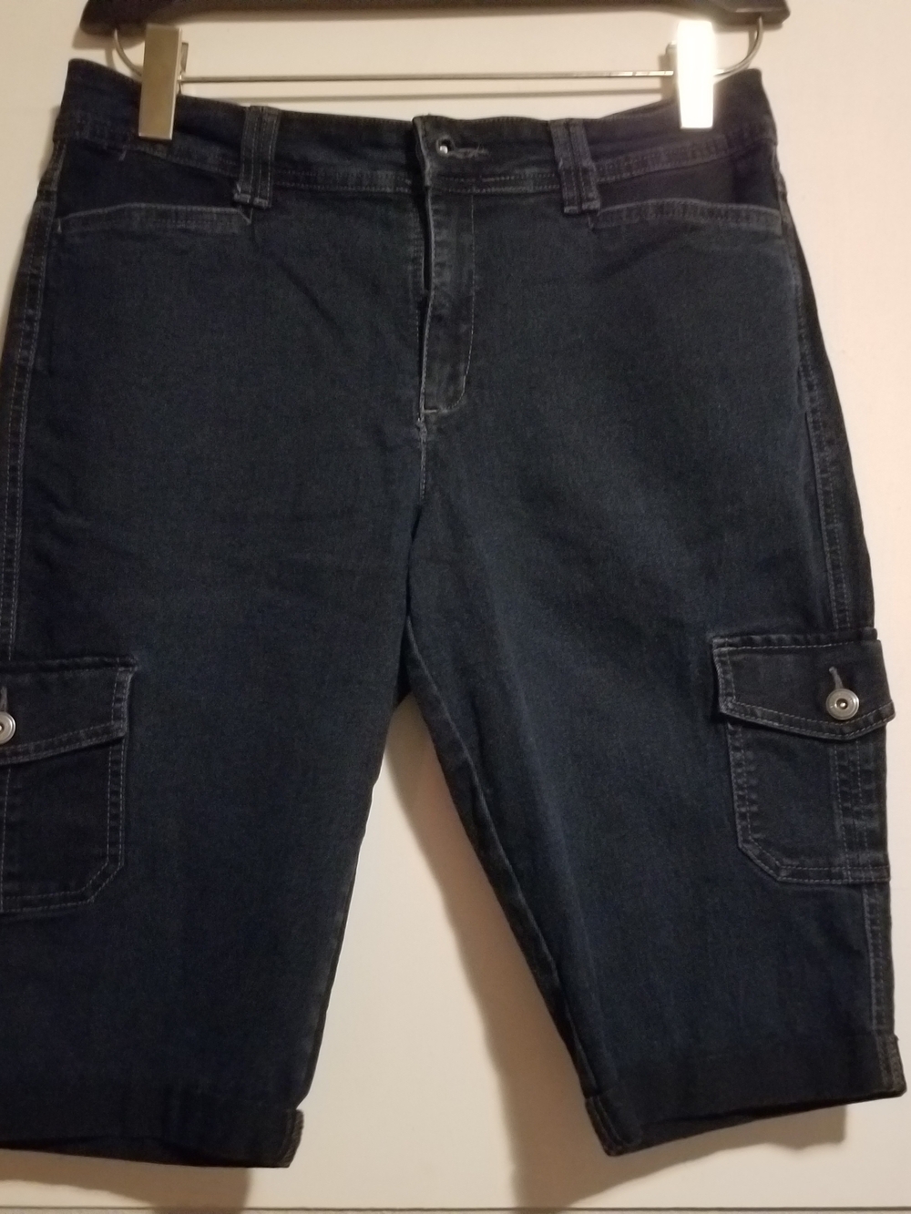 Bandolinoblu Women's Size 12 Dark Blue Customized and Modified Cargo Jean Shorts